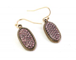 Pink Crystal GOLD Oval Bezel Hook Earrings