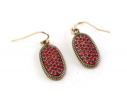 Red Crystal GOLD Oval Bezel Hook Earrings