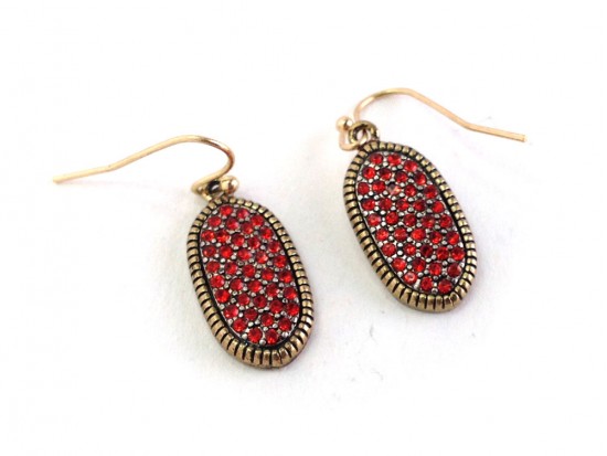 Red Crystal GOLD Oval Bezel Hook Earrings