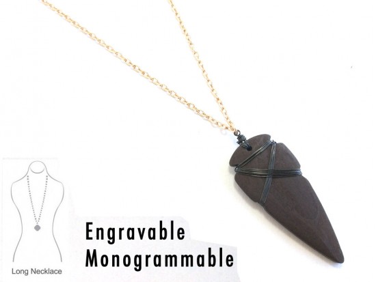 Brown Wood Arrowhead Wire Wrap Chain Necklace