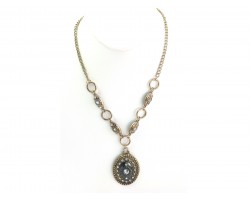 Antique Gold Crystal Oval Chain Necklace