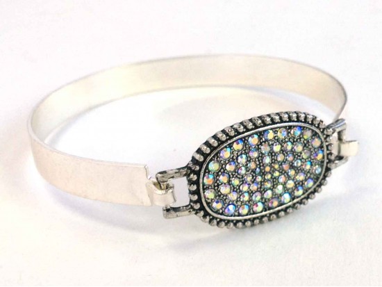 AB Crystal Oval Silver Hook Bracelet