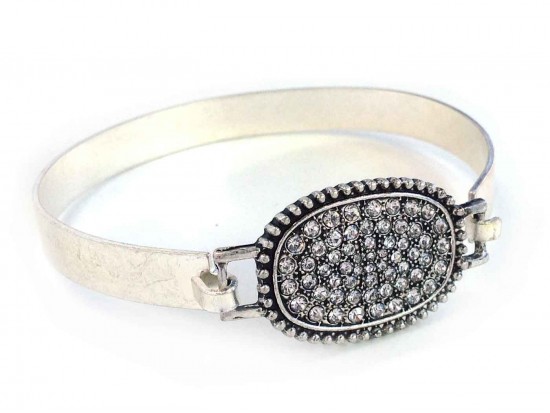 Clear Crystal Oval Silver Hook Bracelet