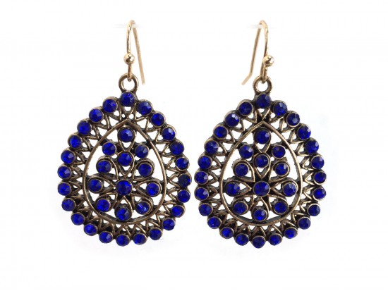 Blue Crystal Boho Hook Earrings
