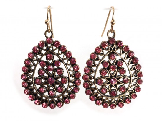 Pink Crystal Boho Hook Earrings