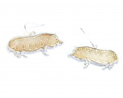 Gold Floral Pattern Silver Edge Pig Hook Earrings