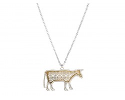 Gold Floral Pattern Silver Edge Cow Necklace