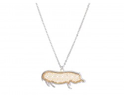 Gold Floral Pattern Silver Edge Pig Necklace