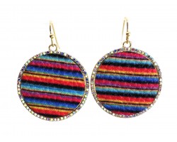 Multi Serape Pattern Crystal Edge Round Hook Earrings