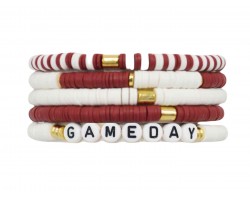 Dark Red White Game Day Multiple Bracelets Set