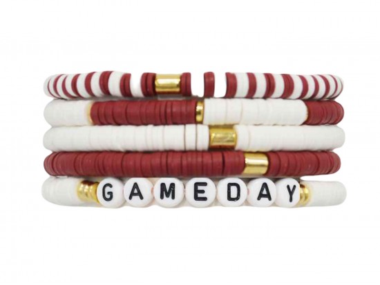 Dark Red White Game Day Multiple Bracelets Set Dark Red White Game Day Multiple Bracelets Set