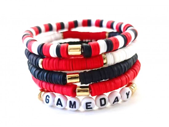 Red Black Game Day Multiple Bracelets Set