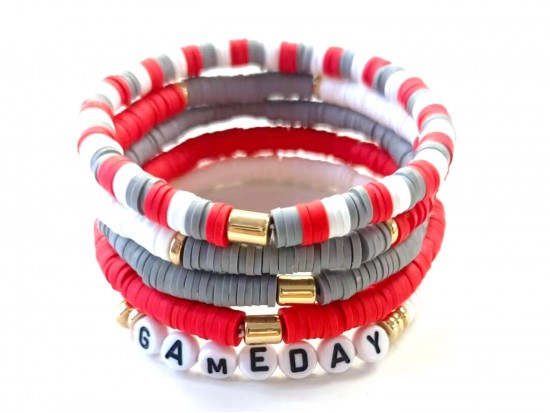Red Gray Game Day Multiple Bracelets Set