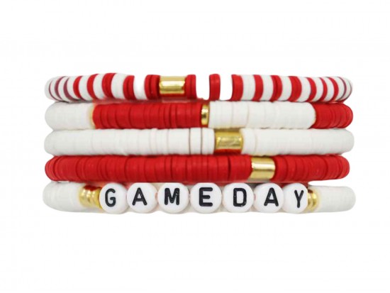 Red White Game Day Multiple Bracelets Set