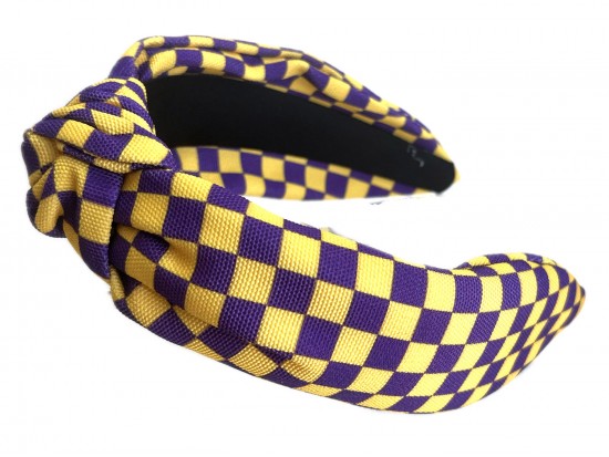 Purple Yellow Checker Knotted Headband