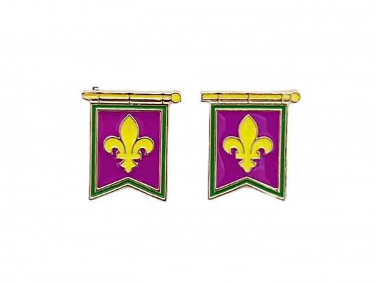 Mardi Gras Fleur De Lis Flag Post Earrings