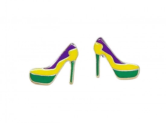 Mardi Gras High Heel Shoe Post Earrings