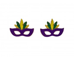 Mardi Gras Mask Feather Post Earrings