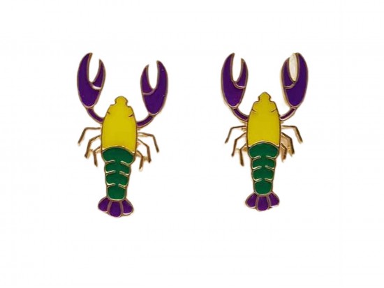 Mardi Gras Crawfish Post Earrings