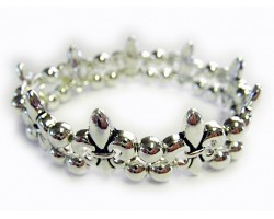 Silver Fleur De Lis Design Round Bead Stretch Bracelet