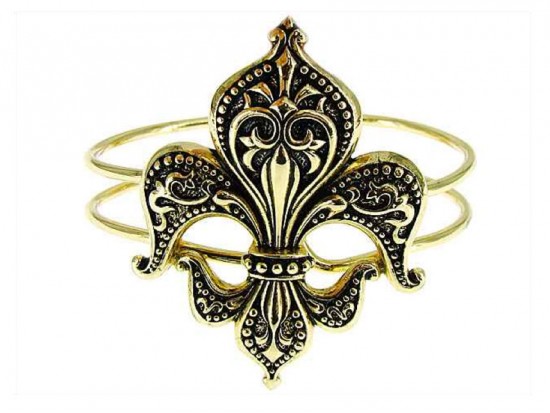 Gold Filigree Fleur De Lis Hinge Bangle Bracelet