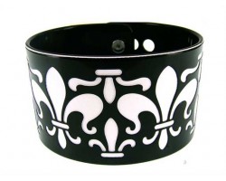Black Fleur De Lis Etched Cuff Buckle Bracelet