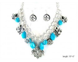 Turquoise Nugget Silver Ring Fleur De Lis Chain Necklace