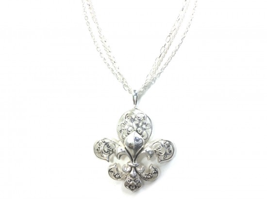 Silver Fleur De Lis Multi Chain Necklace