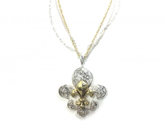 Silver Gold Fleur De Lis Multi Chain Necklace