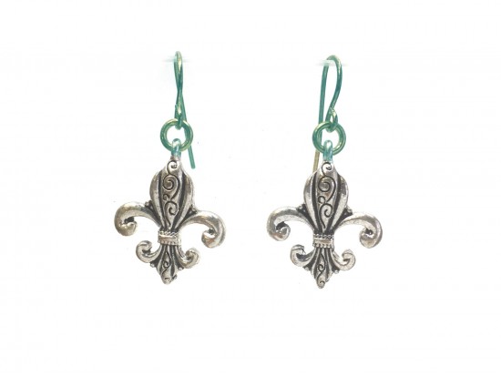 Silver Filigree Fleur De Lis Hook Earrings