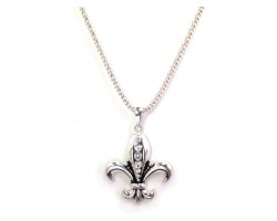 Silver Fleur De Lis Crystal Chain Necklace
