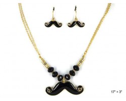 Gold Black Mustache Bead Necklace Set