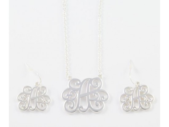 Silver Plate Cursive Initial Letter Chain Necklace Set 18 Pack