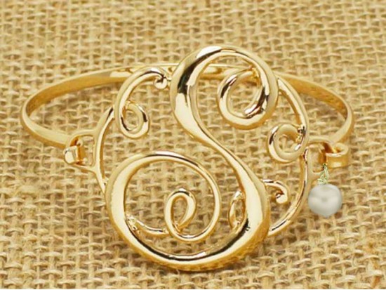 Gold Plate Cursive Initial Bangle 16 Pack