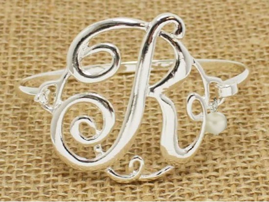 Silver Plate Cursive Initial Bangle 14 Pack