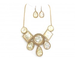 Gold Mother of Pearl Bib Style Necklace Set