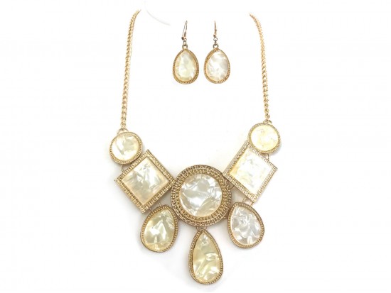 Gold Mother of Pearl Bib Style Necklace Set Gold Mother of Pearl Bib Style Necklace Set