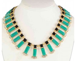 Teal Rectangle Crystal Dangle Necklace Set