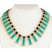Teal Rectangle Crystal Dangle Necklace Set