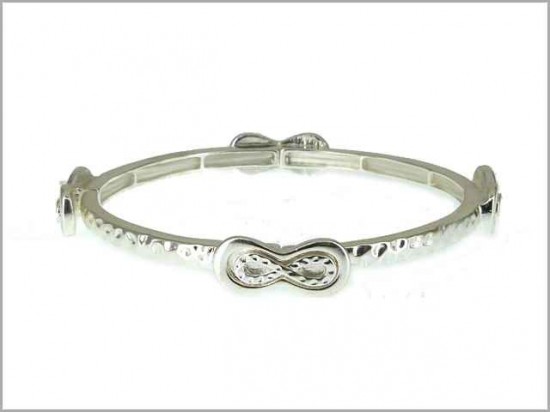 Silver Plate Infinity Charm Hammered Band Bracelet