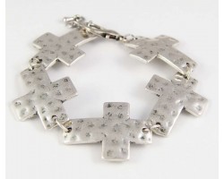 Antique Silver Plate 32mm Hammered Cross Bracelet