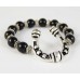 Antique Silver Plate Horseshoe Charm Black Bead Stretch Bracelet