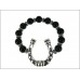 Antique Silver Plate Horseshoe Charm Black Bead Stretch Bracelet