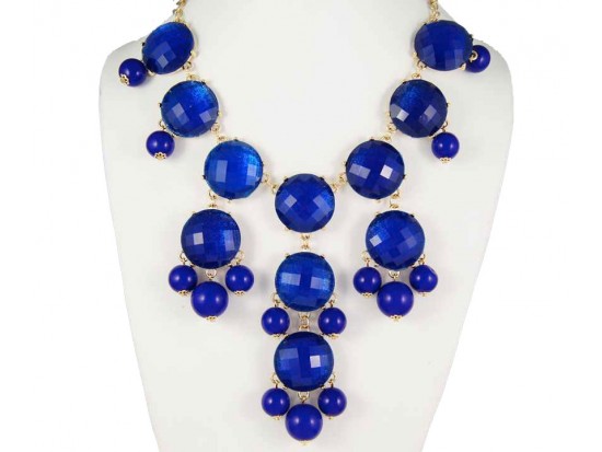 27mm Pearlized Blue Faceted Bubble Gold Plate Necklace