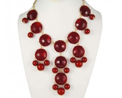 27mm Pearlized Red Faceted Bubble Gold Plate Necklace