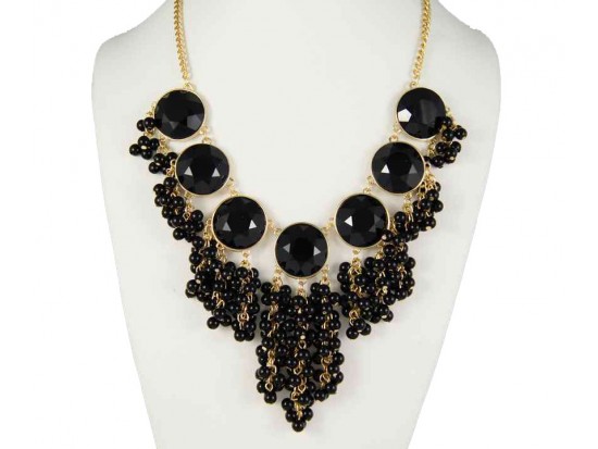 Black Large Faceted Bubble with Dangling Cluster Beads Necklace Black Large Faceted Bubble with Dangling Cluster Beads Necklace