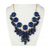 Navy Large Faceted Bubble with Dangling Cluster Beads Necklace
