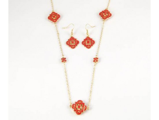36" Gold Plate Chain Coral Flower Charm Necklace