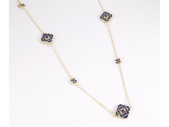 36" Gold Plate Chain Navy Flower Charm Necklace 36" Gold Plate Chain Navy Flower Charm Necklace