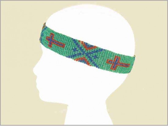 Turquoise Blue Coral Seed Bead Cross Aztec Headband